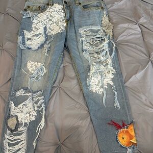 True Religion Custom Distressed Blue Jeans